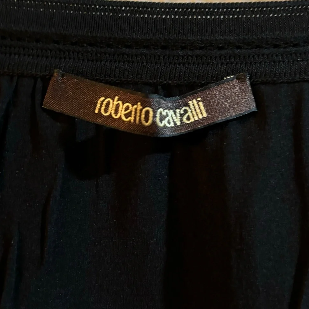 ROBERTO CAVALLI black A-line knit mini skirt Lace hem luxury Italian designer M